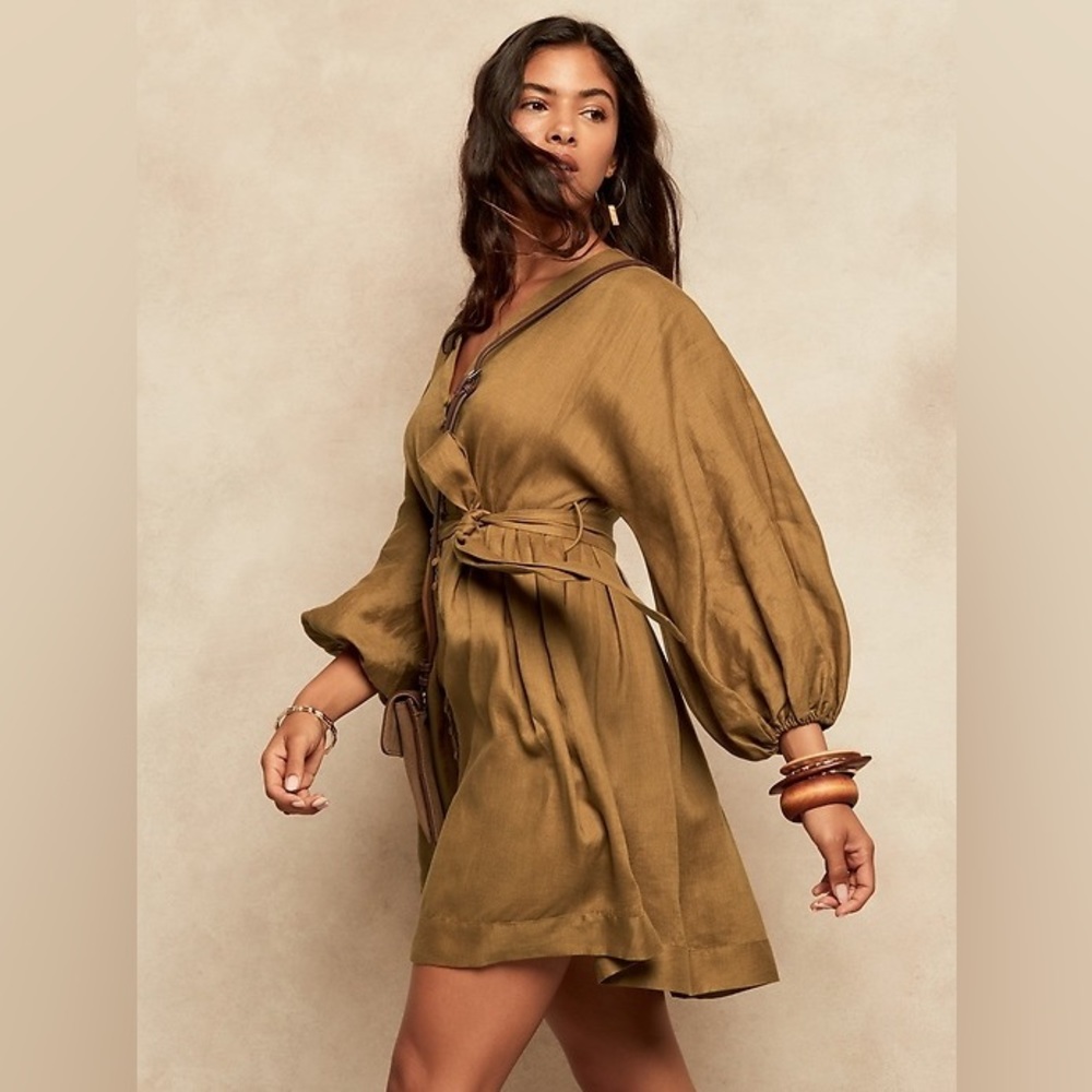 Banana Republic 100% Linen Ballon Sleeve Mini Dress Size 8